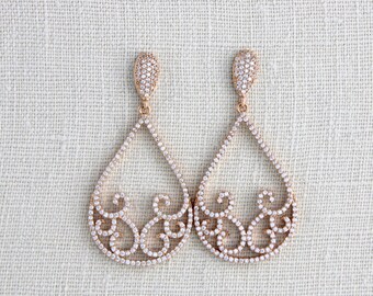 Rose Gold earrings, Bridal earrings, Bridal jewelry, Wedding earrings, Wedding jewelry, Teardrop earrings, Chandelier earrings, Swarovski