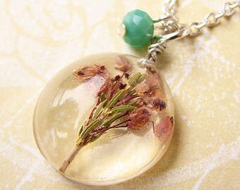 Real Flower Necklace Resin Jewelry Real Flower Jewelry Pressed Flower Necklace Heather Necklace Dried Flowers Gift For Her