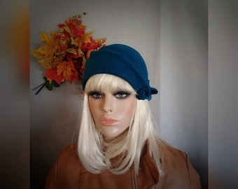 Teal. Cloche. Hat. Felt. Wool. Blue. 1920s. Vintage. Style.