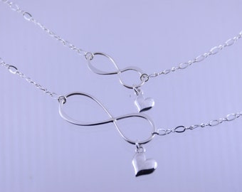 Infinity necklace, Mother Daughter Infinity necklace set, Sterling silver infinity necklace, Infinity andheart charm necklace