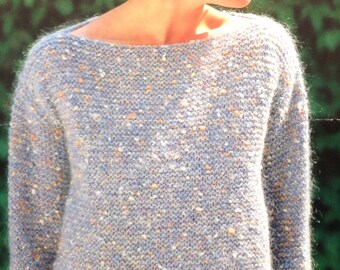 Easy Garter Stitch Knitting Pattern Girls/Ladies/Women's Sweater/Jumper/Pullover, Boat Neck Suitable for Beginner size 30-40in 76-101cm