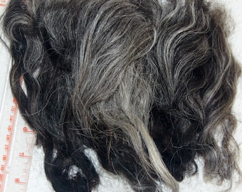 Karakul Sheep Wool Locks for Spinning Felting and Doll Hair, Doll Wig, in Natural Shades of Charcoal Gray and Black 1 oz.