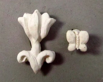 Sale Was 6.00 Now 4.00 Handmade Stamp, Pottery Supplies, Bisque Stamps, -Tulip and butterfly- (0004)