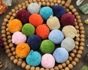 Luxe Pom Poms with Loops for Jewelry, New FALLPantone Colors, 1" Designer Jewelry Making Charms, Summer Trend, Handmade Cotton, Pairs