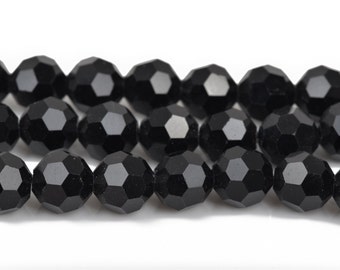 8mm Faceted JET BLACK Round Glass Crystal Beads, 50 beads, bgl1439