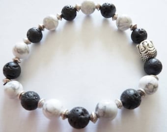 Bracelet Simple Tibetan Howlite and lava