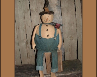 Primitive Folk Art Snowman instant dowload sewing pattern rag doll HAFAIR OFG faap