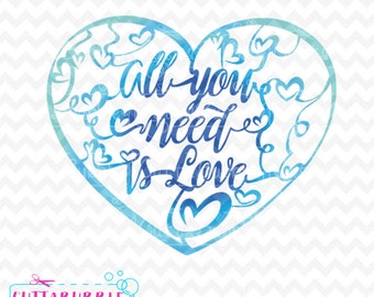 All you need is love fancy design - SVG cut file + PNG + DXF for Silhouette cameo, Cricut etc.