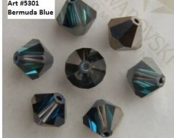 90 Swarovski BERMUDA BLUE 4mm Bicones, Article 5301, New in Package, Vintage Stock