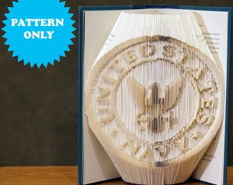 Book Folding Pattern - US Navy Emblem - Cut&Fold Combi - 350 Pages - 2 Pattern Formats - Free Tutorial - Free Practice Pattern - Gifts