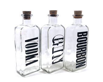 Bourbon, Vodka & Gin Decanter Set with 3 Vintage Liquor Bottles by Wheaton, Gifts for Men