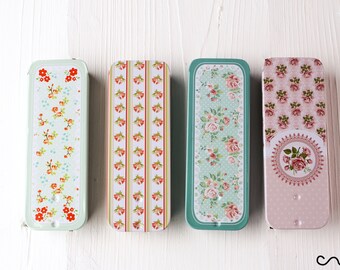 Rectangular Small Floral Metal Tin Sliding-Lid Trinket Gift Box Mint Sweets Plasters Travelling