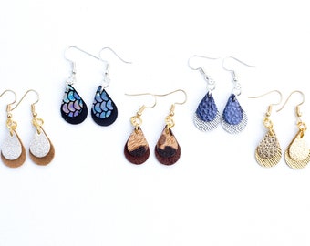 Leather Double Tear Drop Earrings/ Small Tear Drop Earrings