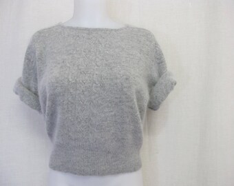 Angora Sweater Cropped Angora Sweater Gray Sweater Short Sleeve Sweater