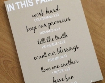 In This Family House Bible Quotes Canvas Psalm Proverbs Romans Colossians 1 Peter Work Promise Truth Fun Love God Religion
