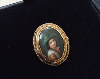 Antique 19th Century Gold Miniature Portrait Brooch