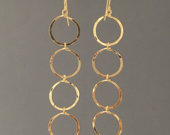 Gold Cascading Four Circle Hoop Earrings