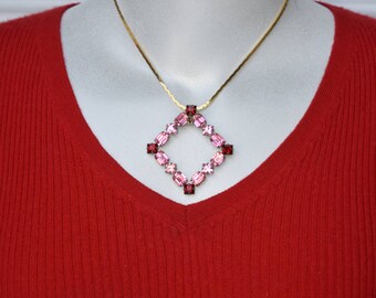 Pink & Red Rhinestone Necklace Repurposed Vintage