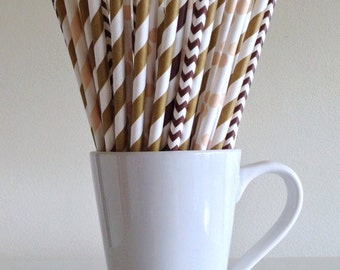 Fall Paper Straws Thanksgiving Straws Gold, Brown, and Tan Paper Straws Party Supplies Party Decor Bar Cart Cake Pop Sticks Graduation