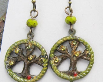 Tree Earrings, chartreuse Earrings, Tree of life Earrings, Nature Jewelry