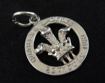 Charles & Diana Wedding Charm... Sterling Silver Bracelet Pendant... Prince of Wales Feathers... 1981 Royal