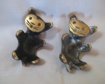 Set of 2 Metal Brass Walter Bosse Style Egg Holder Cats