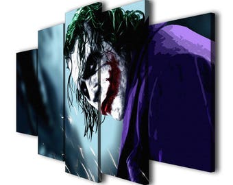 5 Panels Batman The Dark Knight Joker Painting Printed on Canvas Wall Art Picture for Home Décor, Contemporary Artwork, Split Canvases