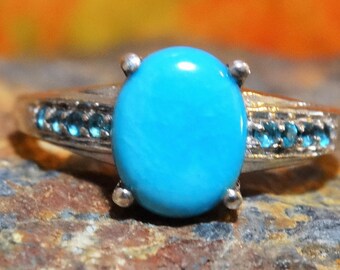Signed sz9 2.25ct Ring Sleeping Beauty Turquoise Apatite and 925 Sterling Silver