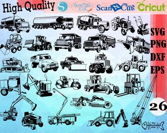 Auto equipment svg, excavator svg, construction vehicles svg, construction machinery svg, truck svg, silhouette, decal, stencil, cut file,