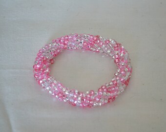 Crystal and Pink Beaded Bangle