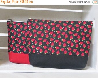 Cosmetic Bag, Strawberries, Travel/Sundries Bag, Zippered Pouch, Utility Pouch
