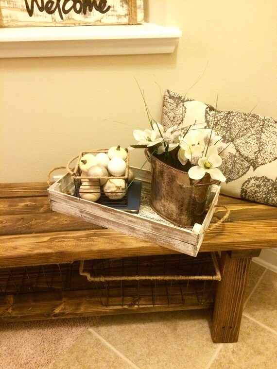 Items similar to Distressed white decorative tray Rustic tray decor, coffee table tray