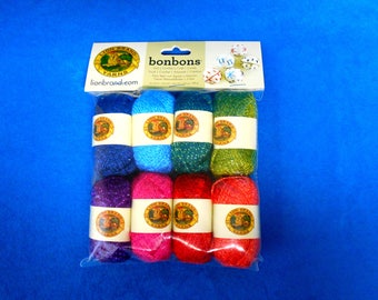 Lion Brand Yarns, Bon Bon Yarns, Metallic Yarn, Crayon Color Yarn, Mini Packs, Novelty Yarn, 8 Balls