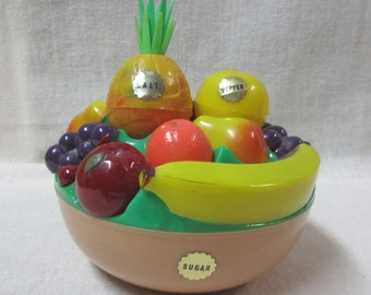 Vintage Bowl of Fruit Sugar, Salt and Pepper Set