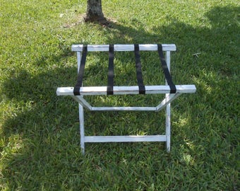 Wood Luggage Rack- White Distressed Luggage Rack - Suitcase/Tray Stand -Guest Room Organizer-Unique Nightstand-End Table -Suitcase Holder