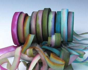 A Hanah Hand Dyed Silk Ribbon Collection,Hand Dyed Silk Ribbon, bias-cut 7/16 wide