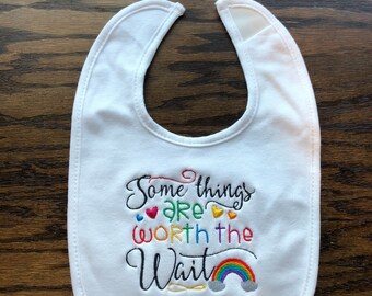 Rainbow baby bib, worth the wait bib, rainbow, post miscarriage