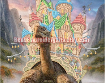 Turtle beaded stitching bead embroidery beading on needlepoint kit DIY beadpoint craft set