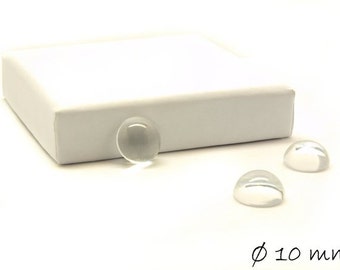 Clear 10 mm glass cabochons round 20 PCs