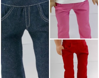 18 inch Doll Denim or Twill Skinny Jeans with Real Pockets Pants Fits American Girl Doll ClothesToys