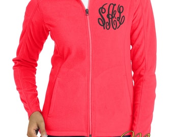 Monogram Full Zip Jacket -Fleece Full Zip-Full Zip Jacket-Personalized Full Zip Jacket -Ladies Jacket -Black Fleece Jacket -Plus Size Jacket