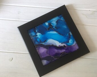 Abstract Art, Framed Decorative Tile, 'Mermaid Splash!', 6x6"