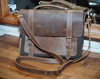 Canvas leather messenger bag for men