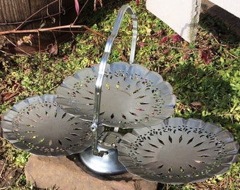 Vintage silver pastry cooling plates/baking decor/holiday/wedding decor/reception decor/3-teired tray/french country/country cottage