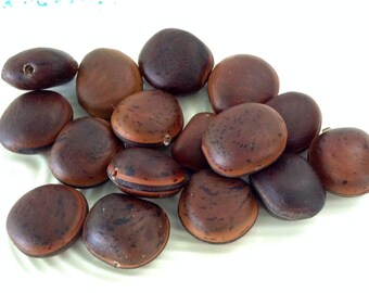 Sea Bean Beads - Ojo de Buey - brown hamburger beads - drilled Mucuna seeds - Ox Eye Seeds - brown seeds - Natural - Surf tumbled - Hawaii