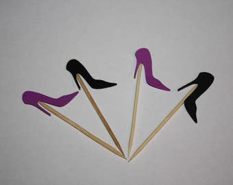 24 mini food picks - High Heel Shoe - Purple and Black