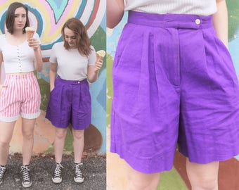 1980s Laurel Ann Purple Culotte Bermuda Shorts