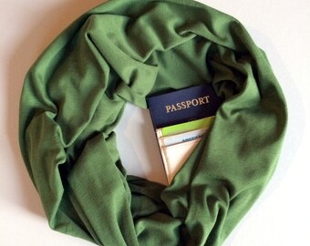 Grasshopper | Organic Cotton Olive Green Infinity Scarf With Hidden Pocket