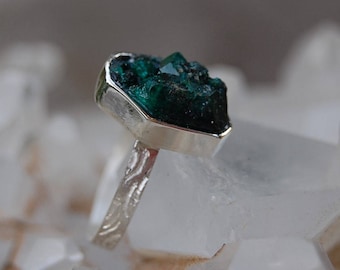 DIOPTASE,Raw Dioptase RING, Dioptase Ring- rough Dioptase, Sterling Silver, 925 SILVER, Gemstone ring, raw gemstone-raw Dioptase ring