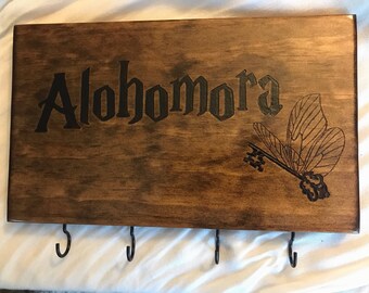 12" Woodburned Harry Potter Alohomora Key Holder // Deathly Hallows Key Holder// Key Hanger // Key Rack // Gifts for Her // Gifts for Him